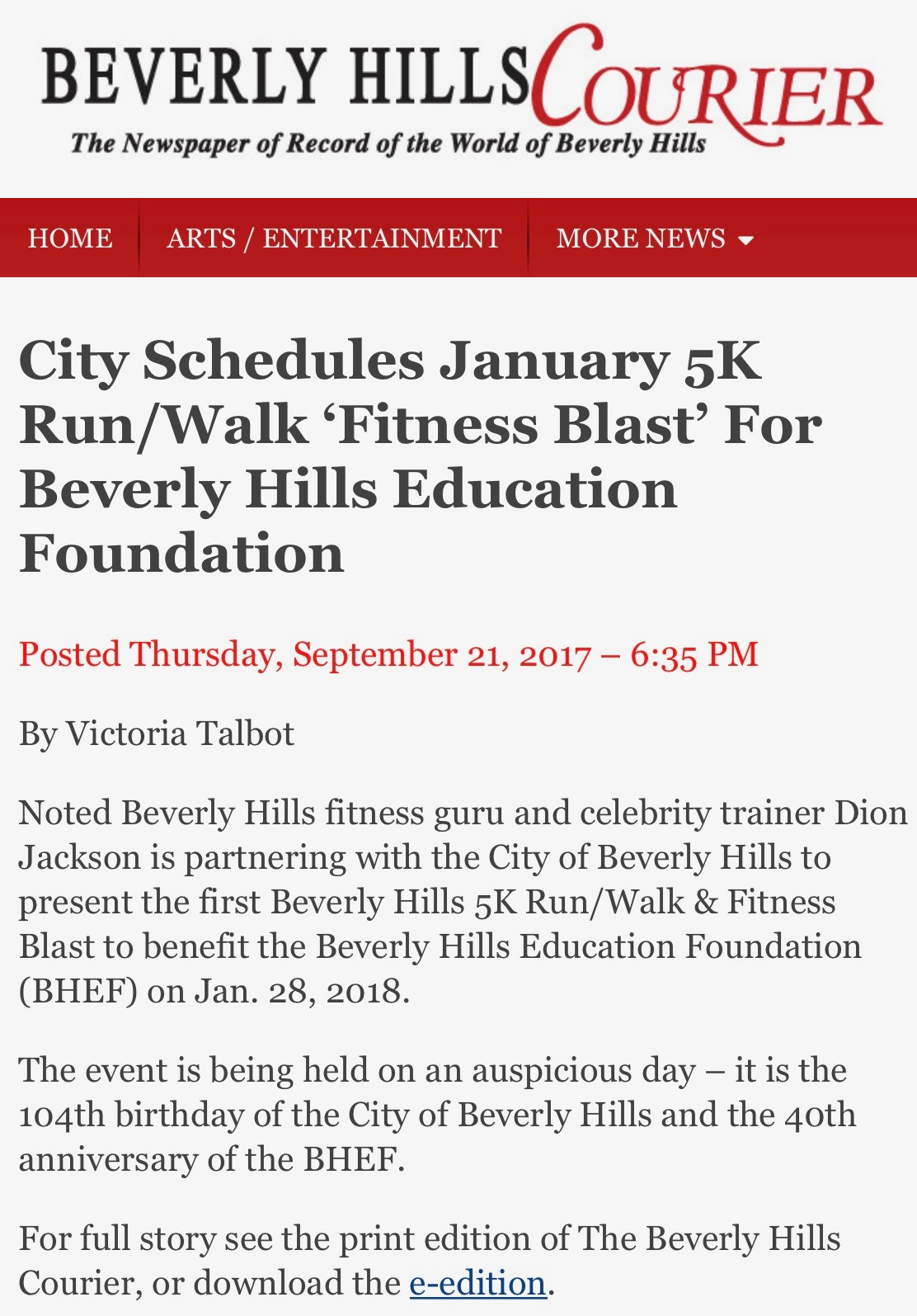 Dion Blast! Jackson getting a good write up in Beverly Hills Courier!